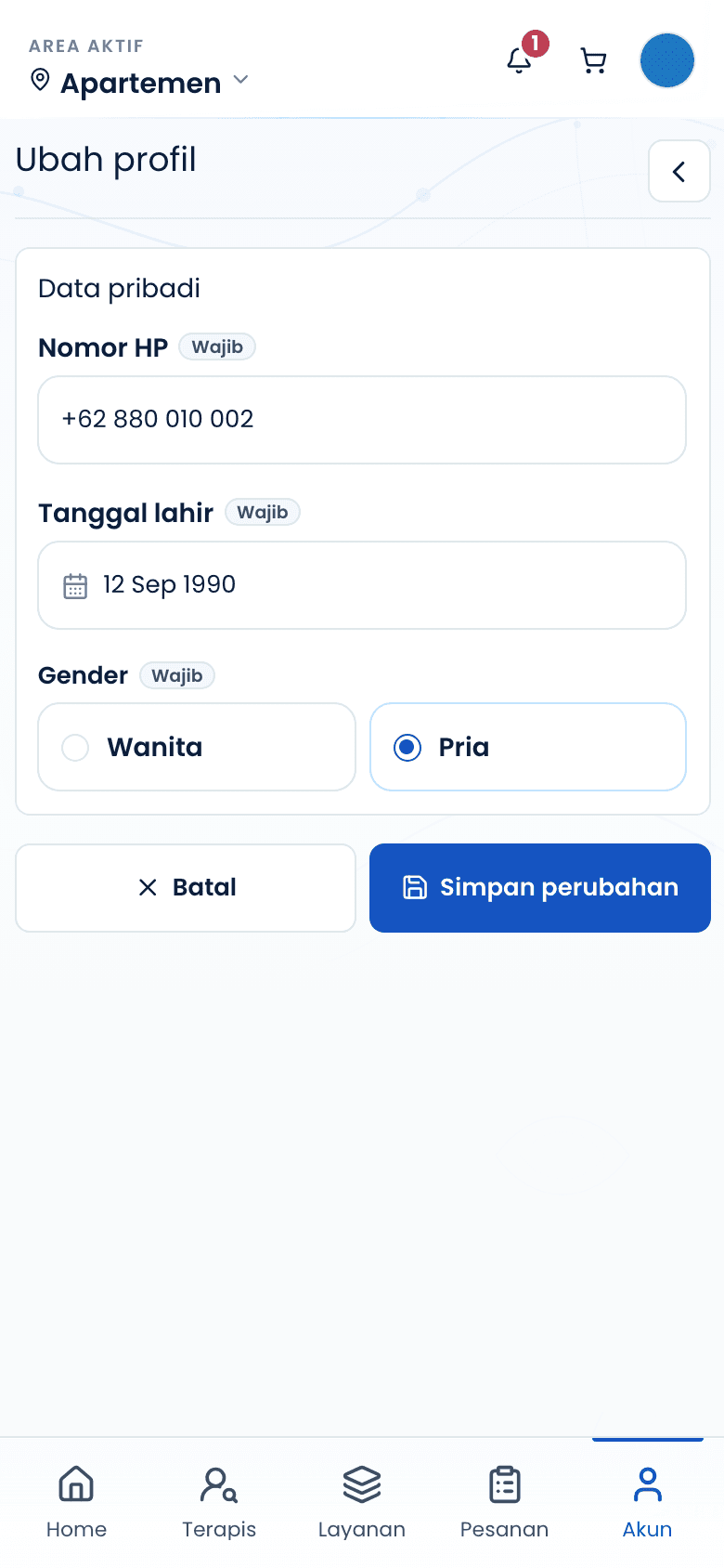 Formulir profil akun