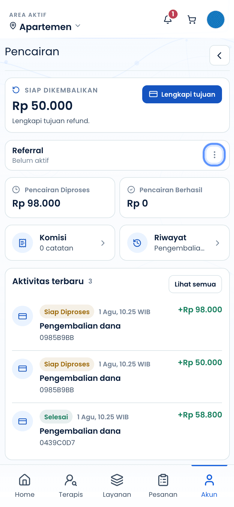 Halaman program referral yang belum aktif