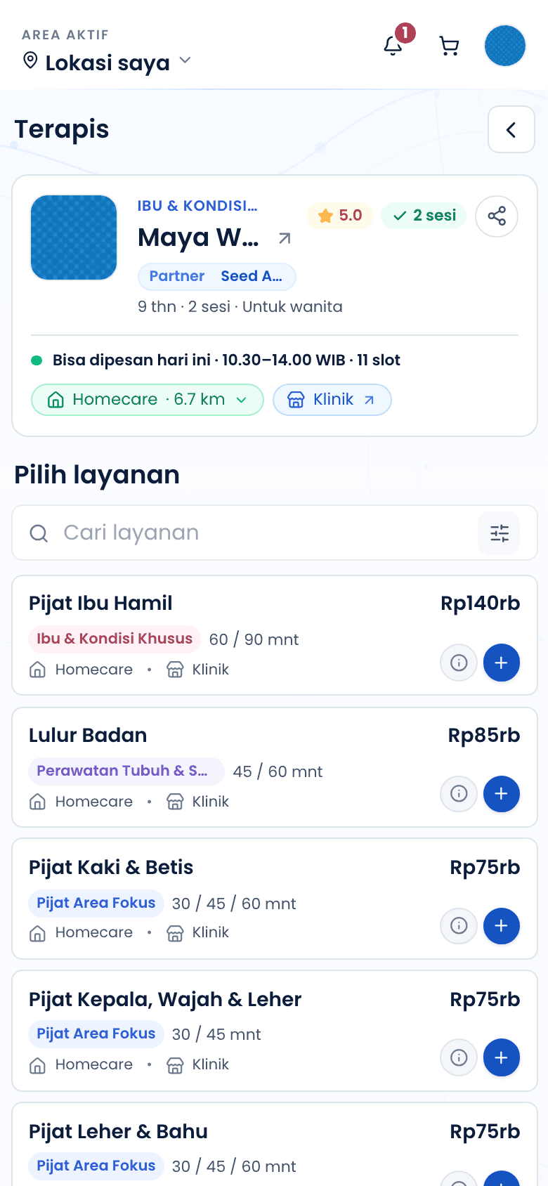 Ringkasan keranjang dengan tombol checkout di bawah layar