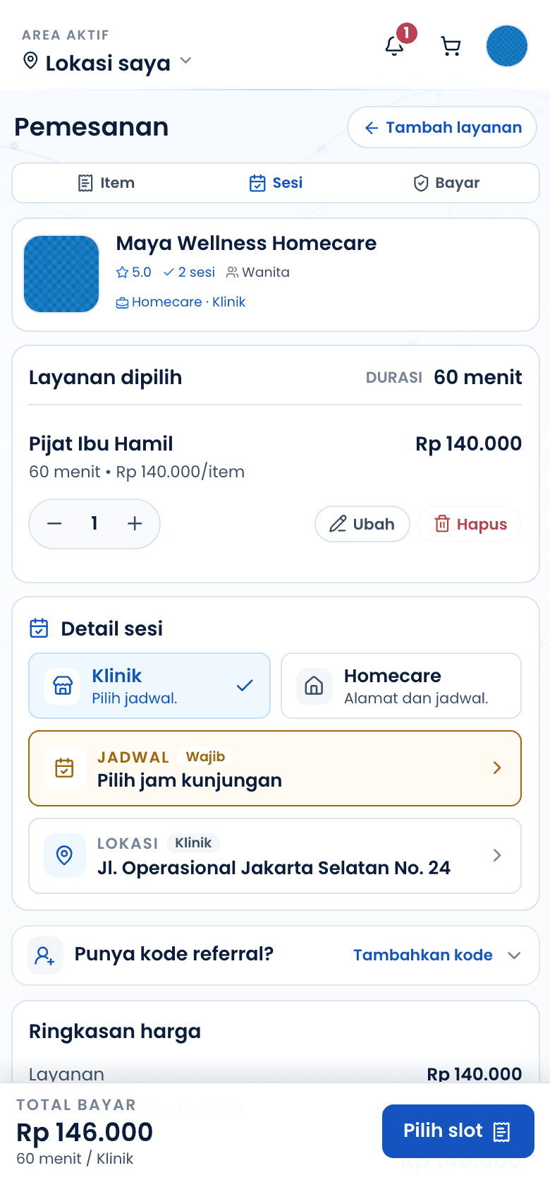 Halaman checkout dengan daftar detail yang harus dilengkapi