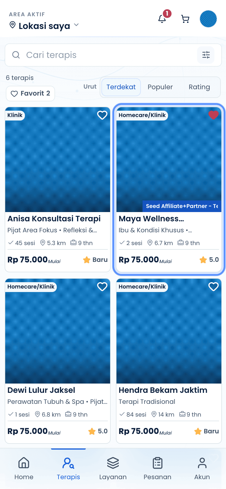 Kartu terapis yang disorot pada daftar