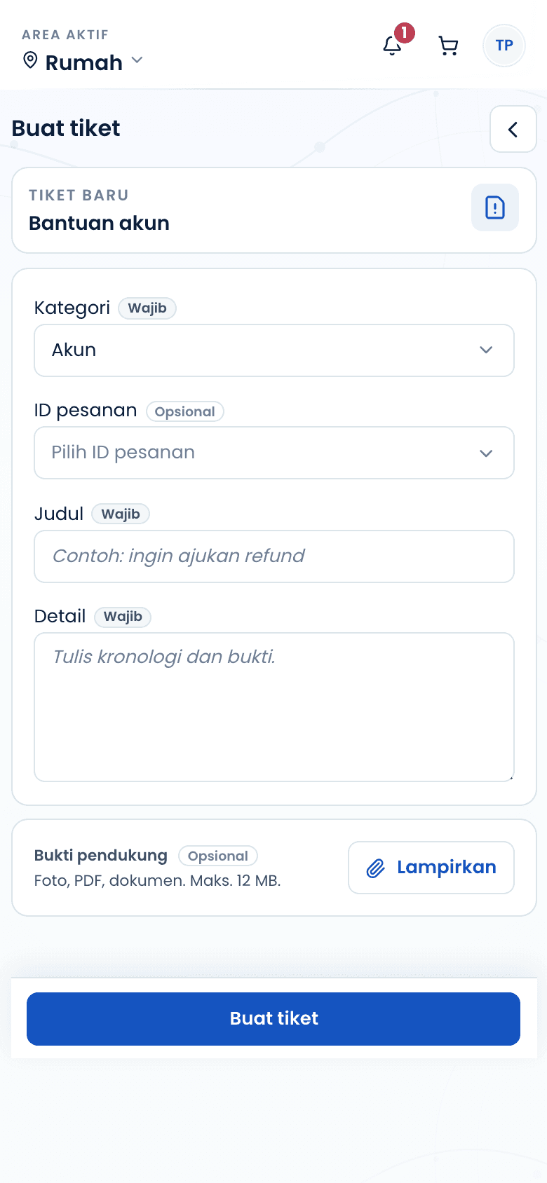 Formulir tiket bantuan baru